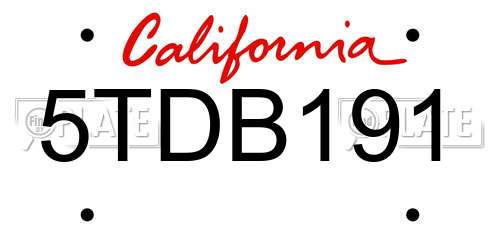 5TDB191 California License Plate