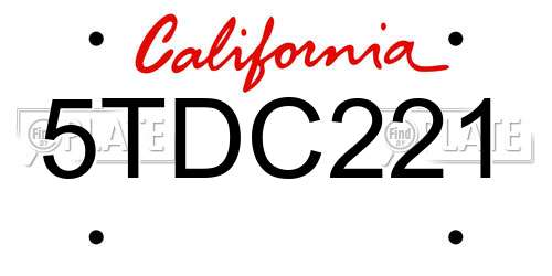 5TDC221 California License Plate