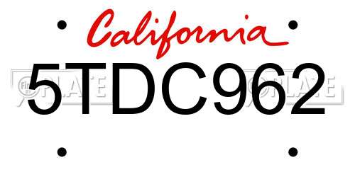 5TDC962 California License Plate