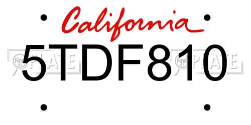 5TDF810 California License Plate