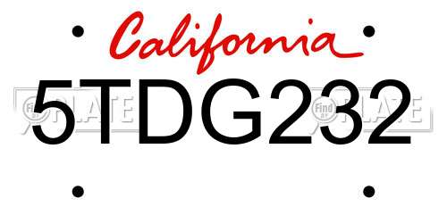 5TDG232 California License Plate