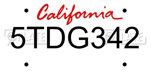 5TDG342 California License Plate