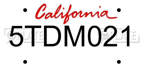 5TDM021 California License Plate