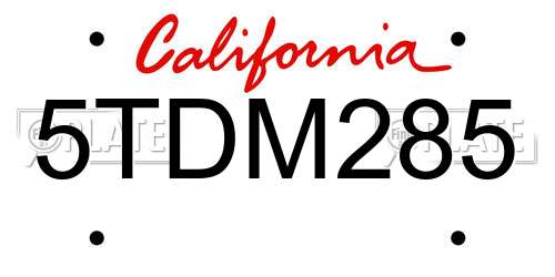 5TDM285 California License Plate