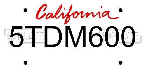 5TDM600 California License Plate