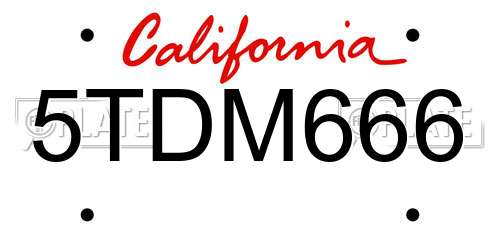 5TDM666 California License Plate