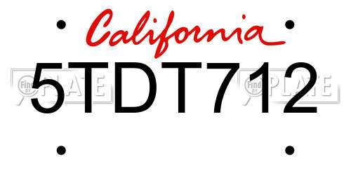 5TDT712 California License Plate