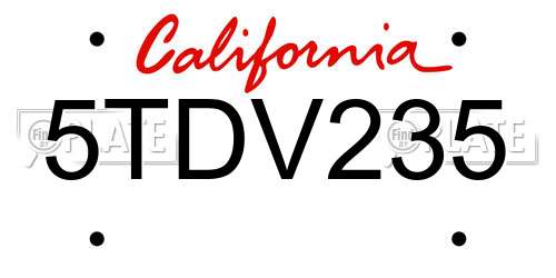 5TDV235 California License Plate