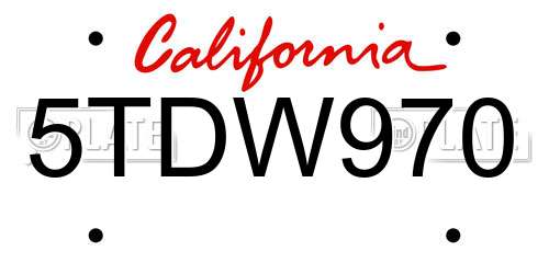 5TDW970 California License Plate