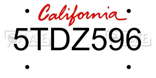 5TDZ596 California License Plate