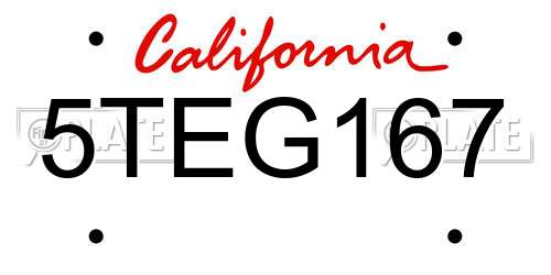 5TEG167 California License Plate