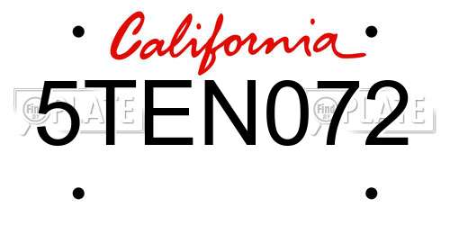 5TEN072 California License Plate