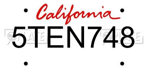 5TEN748 California License Plate