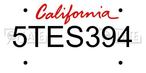 5TES394 California License Plate
