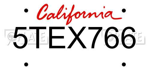 5TEX766 California License Plate