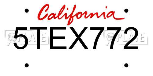 5TEX772 California License Plate