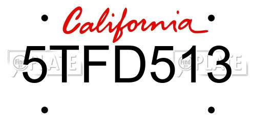 5TFD513 California License Plate