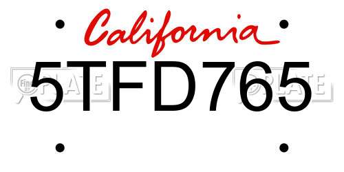 5TFD765 California License Plate