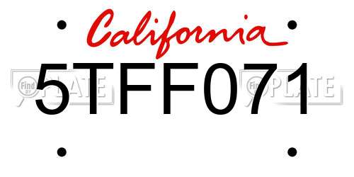 5TFF071 California License Plate