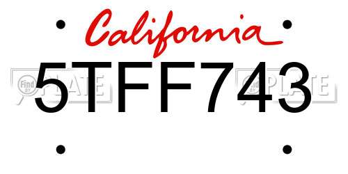 5TFF743 California License Plate