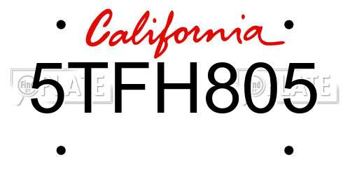 5TFH805 California License Plate