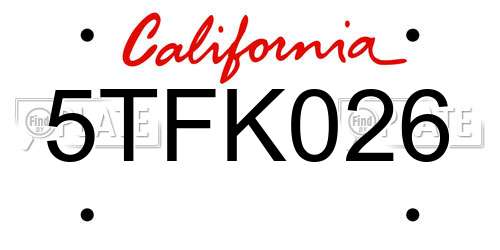 5TFK026 California License Plate
