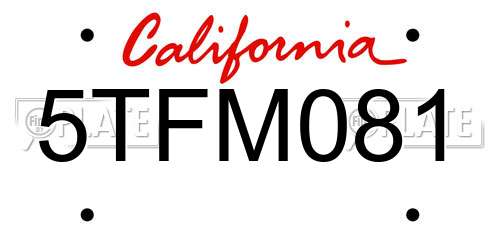 5TFM081 California License Plate
