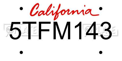 5TFM143 California License Plate