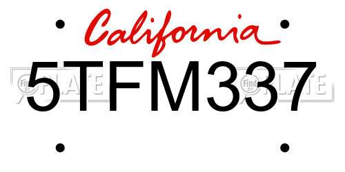 5TFM337 California License Plate
