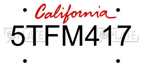 5TFM417 California License Plate