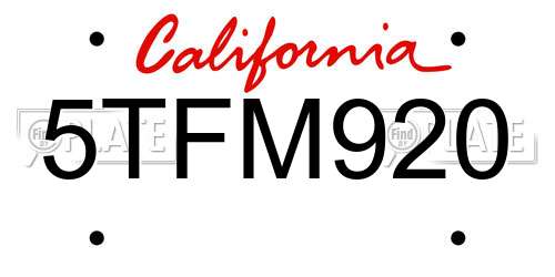 5TFM920 California License Plate