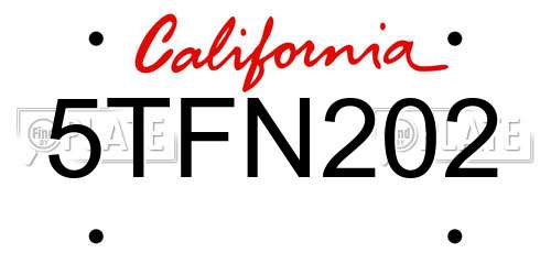 5TFN202 California License Plate