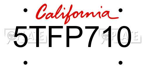 5TFP710 California License Plate