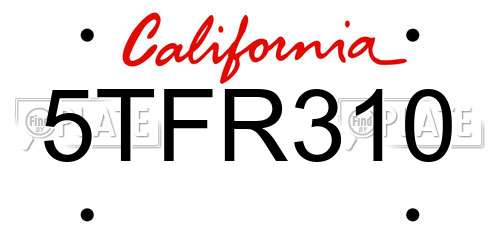 5TFR310 California License Plate