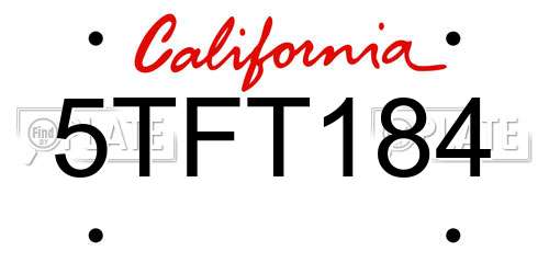 5TFT184 California License Plate