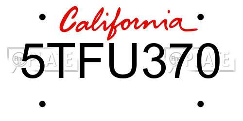 5TFU370 California License Plate