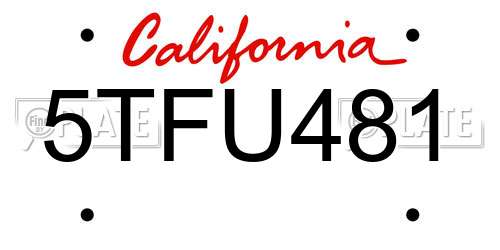 5TFU481 California License Plate