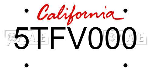 5TFV000 California License Plate