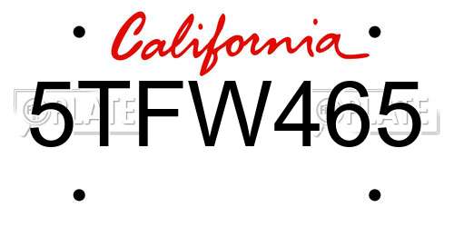 5TFW465 California License Plate