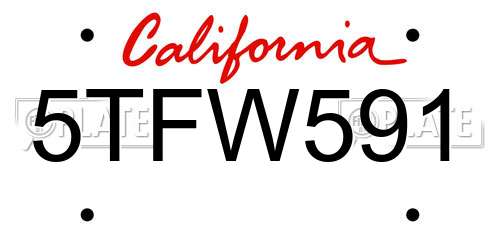 5TFW591 California License Plate