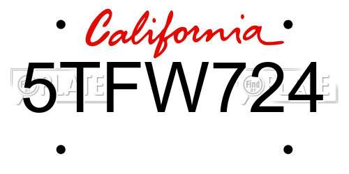 5TFW724 California License Plate