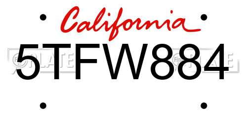 5TFW884 California License Plate