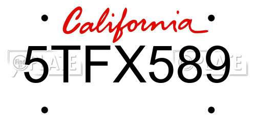 5TFX589 California License Plate