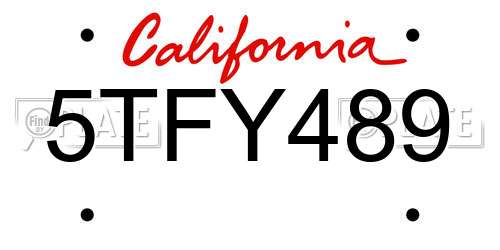 5TFY489 California License Plate