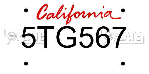 5TG567 California License Plate