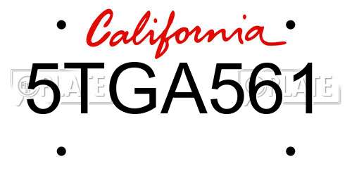 5TGA561 California License Plate