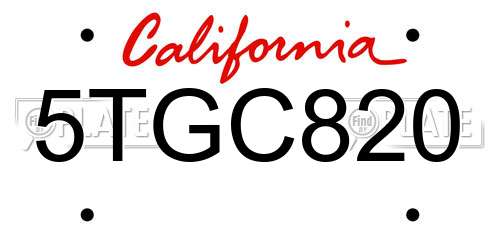 5TGC820 California License Plate