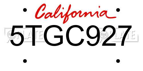 5TGC927 California License Plate