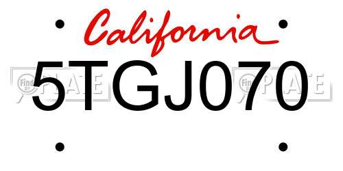 5TGJ070 California License Plate