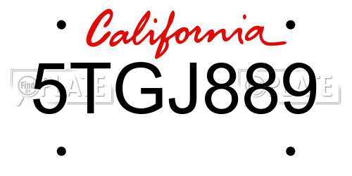 5TGJ889 California License Plate